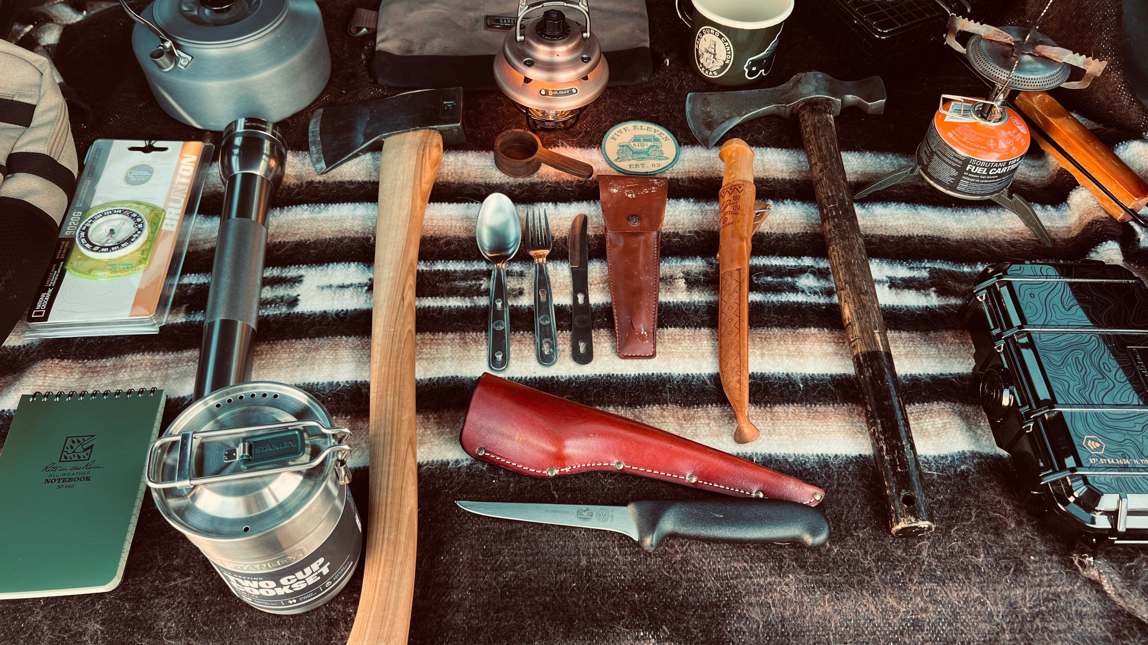A variety of camping tools