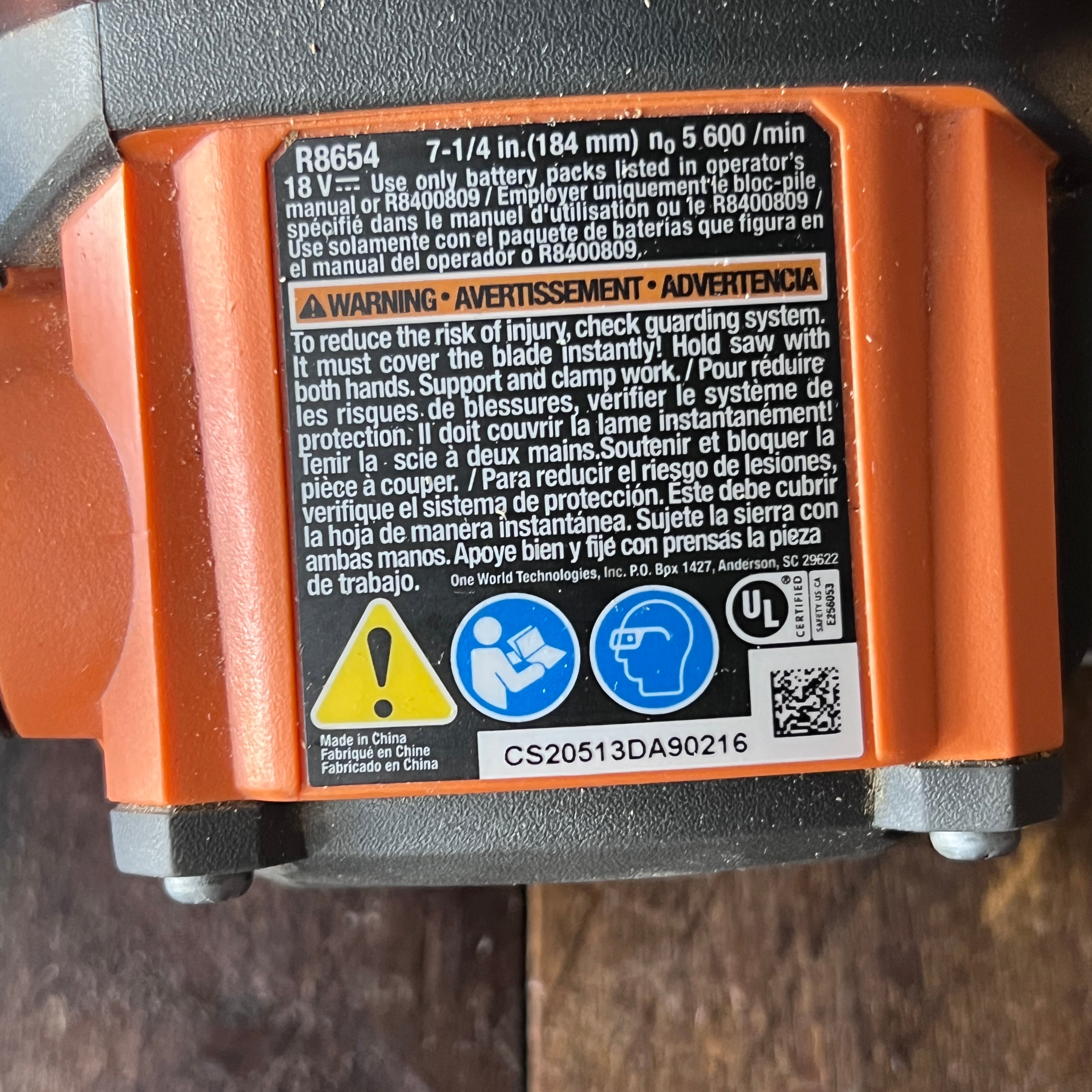 Ridgid Ridgid R8654 Circular Saw 18v