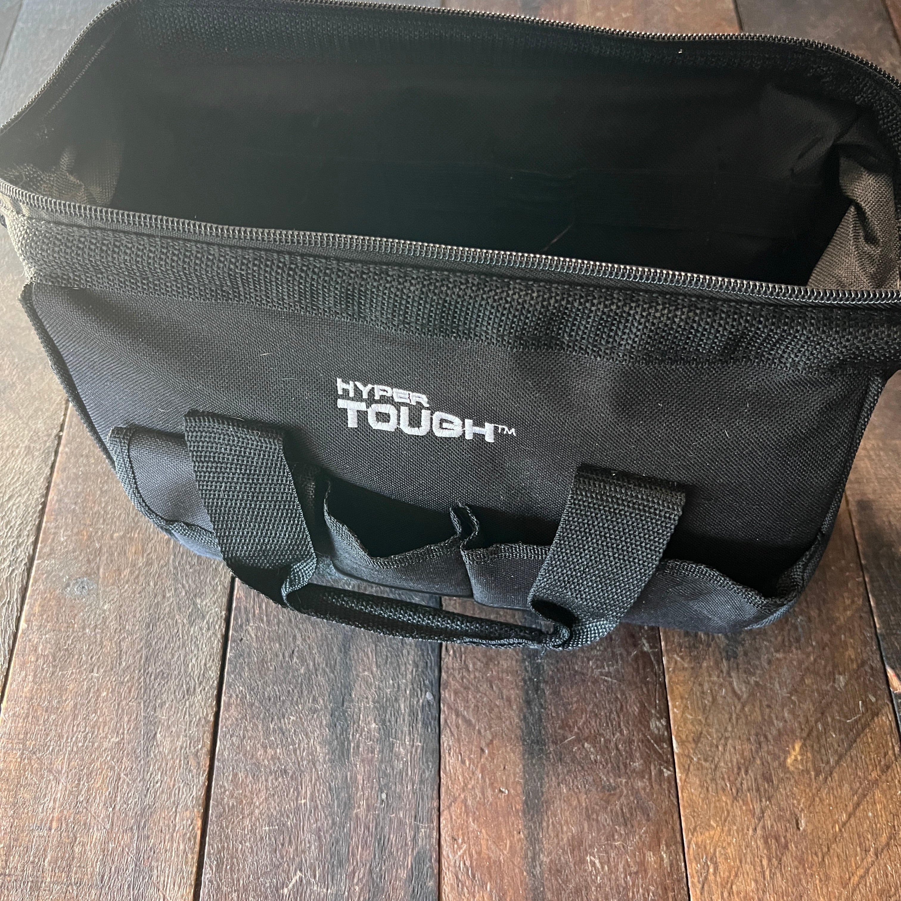Hyper Tough 16-Inch Black Canvas Tool Bag with External Pockets