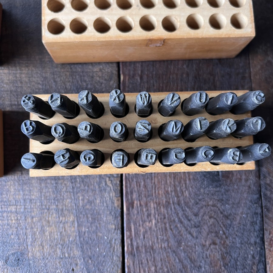 Steel Letter and Number Punch Stamp Set with Wood Holders