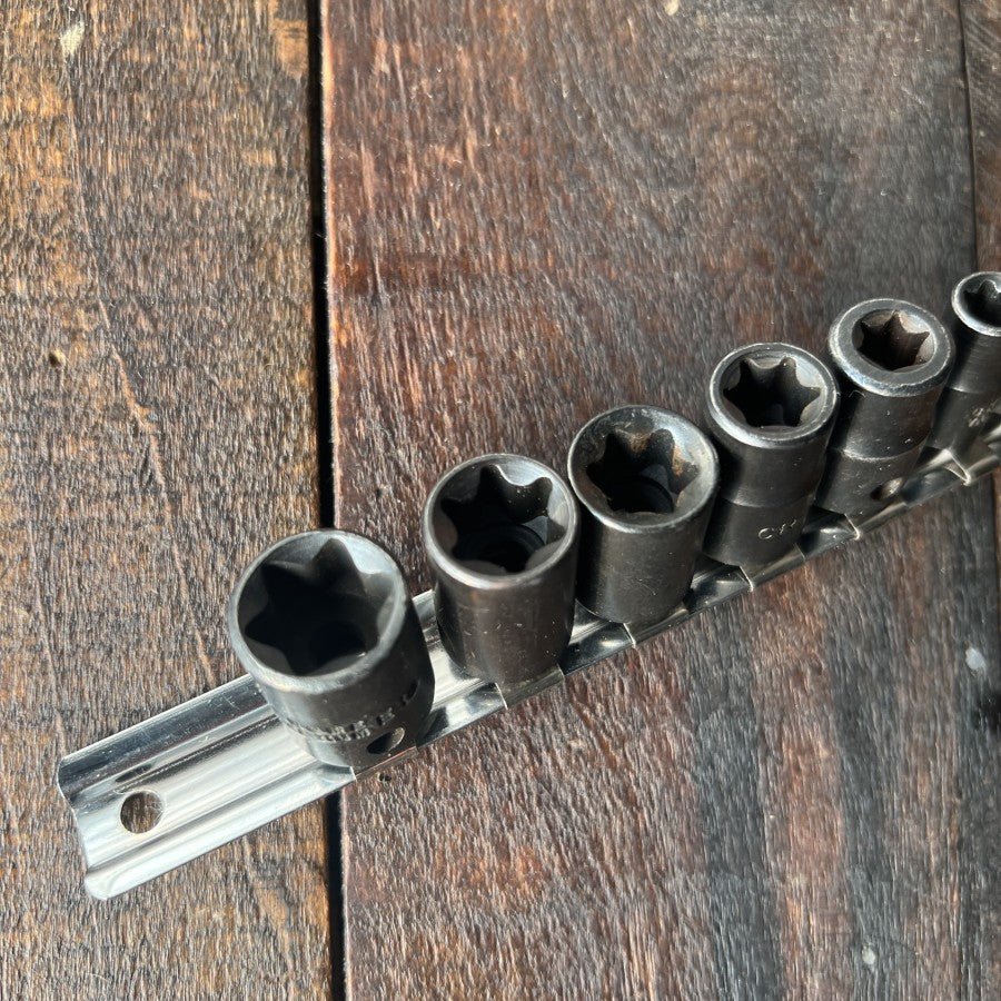 E Torx Socket Set with Rail External Star Bit Sockets
