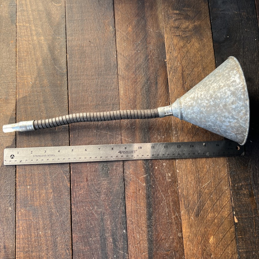 Unknown Vintage Galvanized Flexible Funnel 19 Inch Long Spout Gear Up