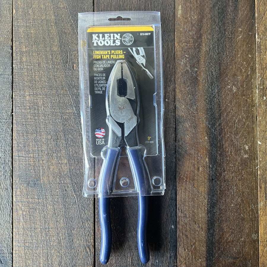 Klein Tools D213-9NEP 9 Inch Lineman's Pliers Fish Tape Pulling (USA)