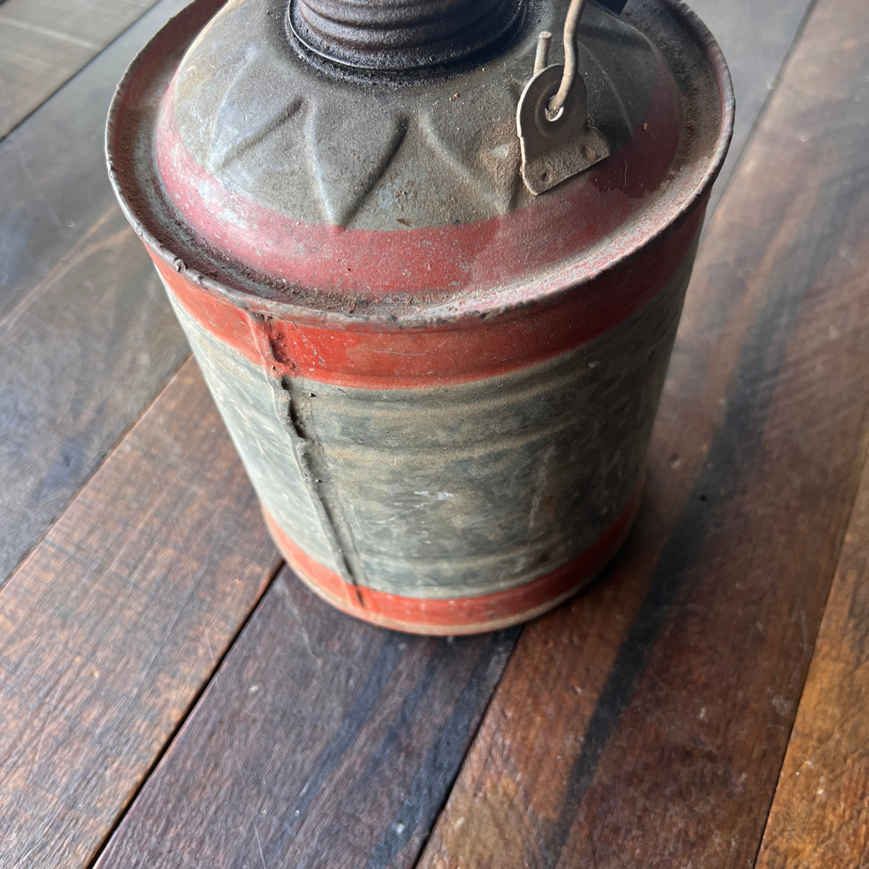 Unknown Vintage Kelly Gas Can Galvanized Metal Red Bands Collectible Gear Up