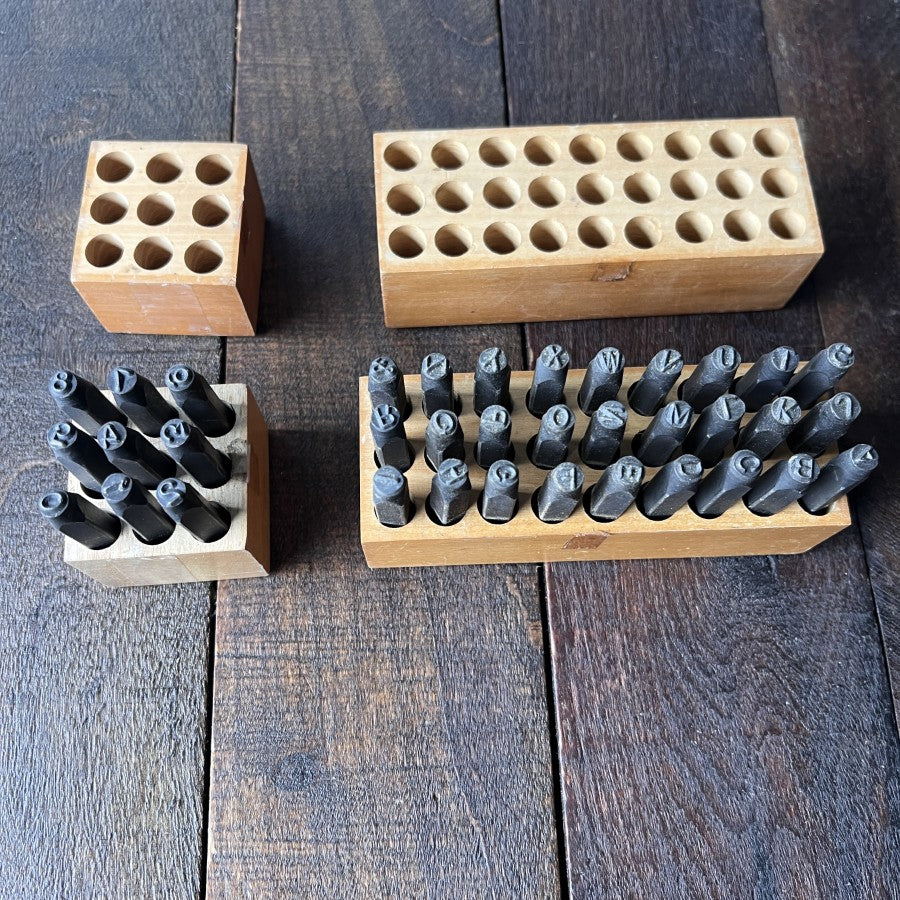 Steel Letter and Number Punch Stamp Set with Wood Holders