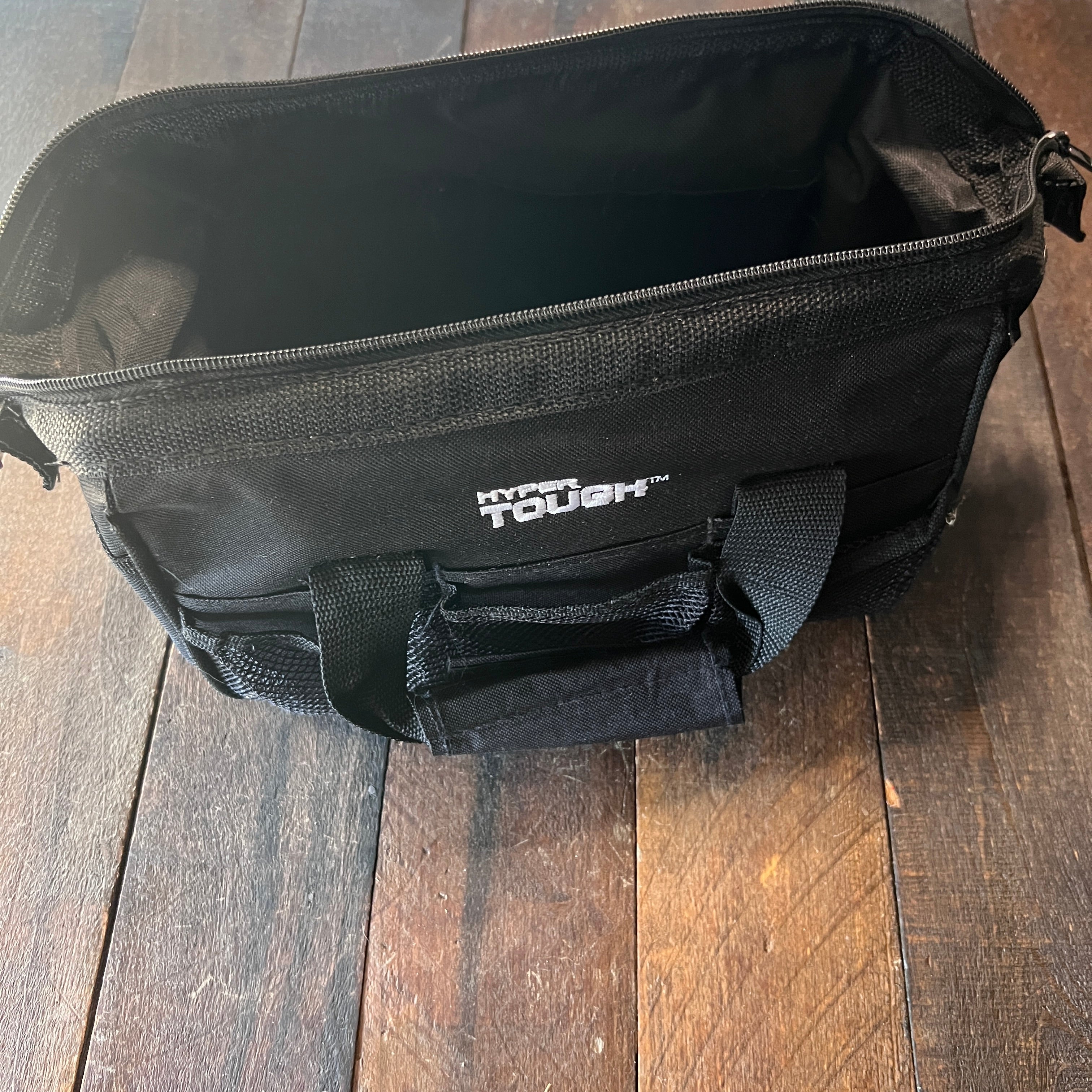 Hyper Tough 16-Inch Black Canvas Tool Bag with External Pockets