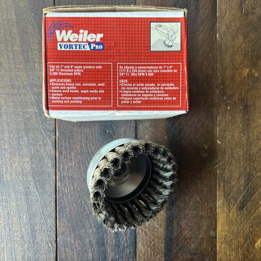Weiler VORTEC PRO 4 Inch Knot Wire Cup Brush .025 Extra Coarse