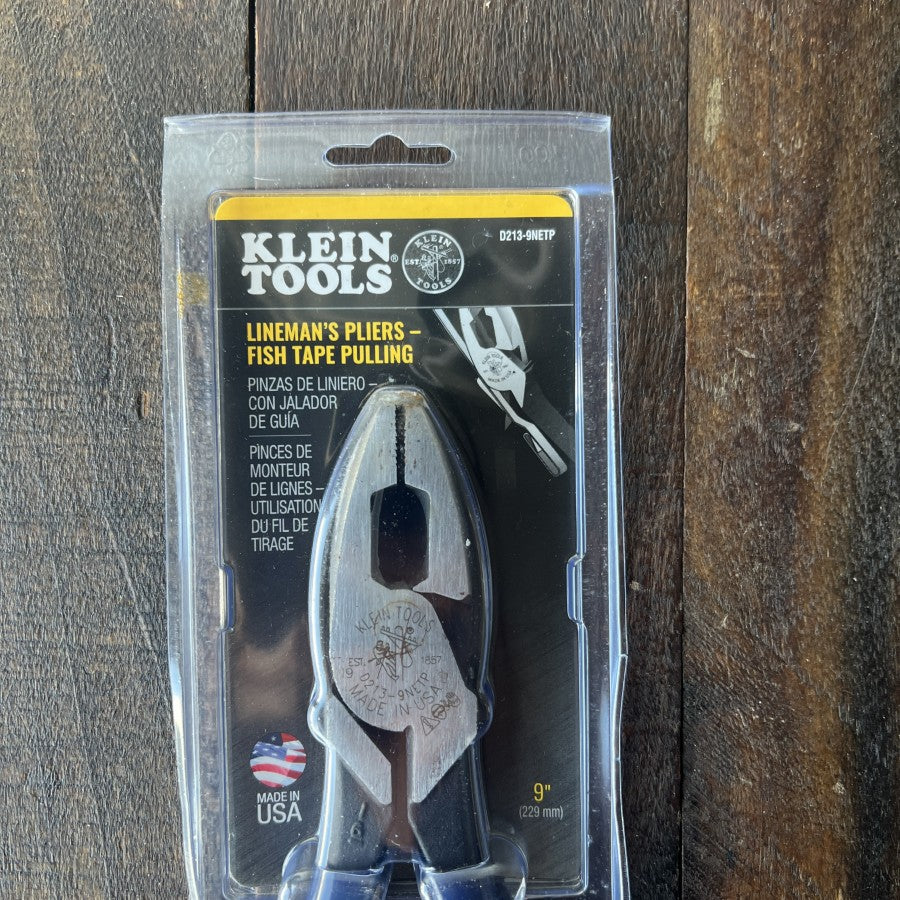 Klein Tools D213-9NEP 9 Inch Lineman's Pliers Fish Tape Pulling (USA)