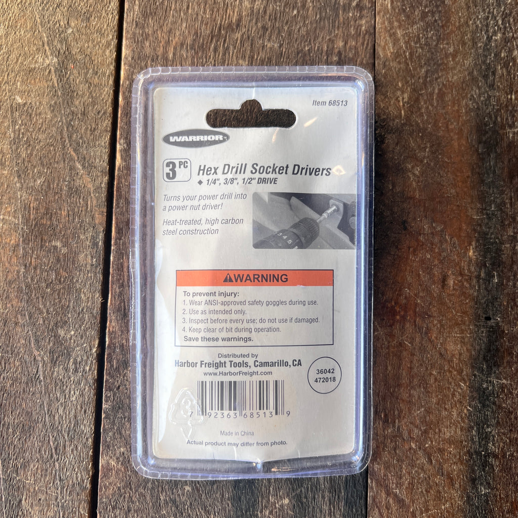 Warrior Warrior 3 Pc Hex Drill Socket Drivers Set (1/4", 3/8", 1/2") Gear Up