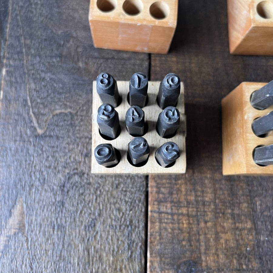 Steel Letter and Number Punch Stamp Set with Wood Holders