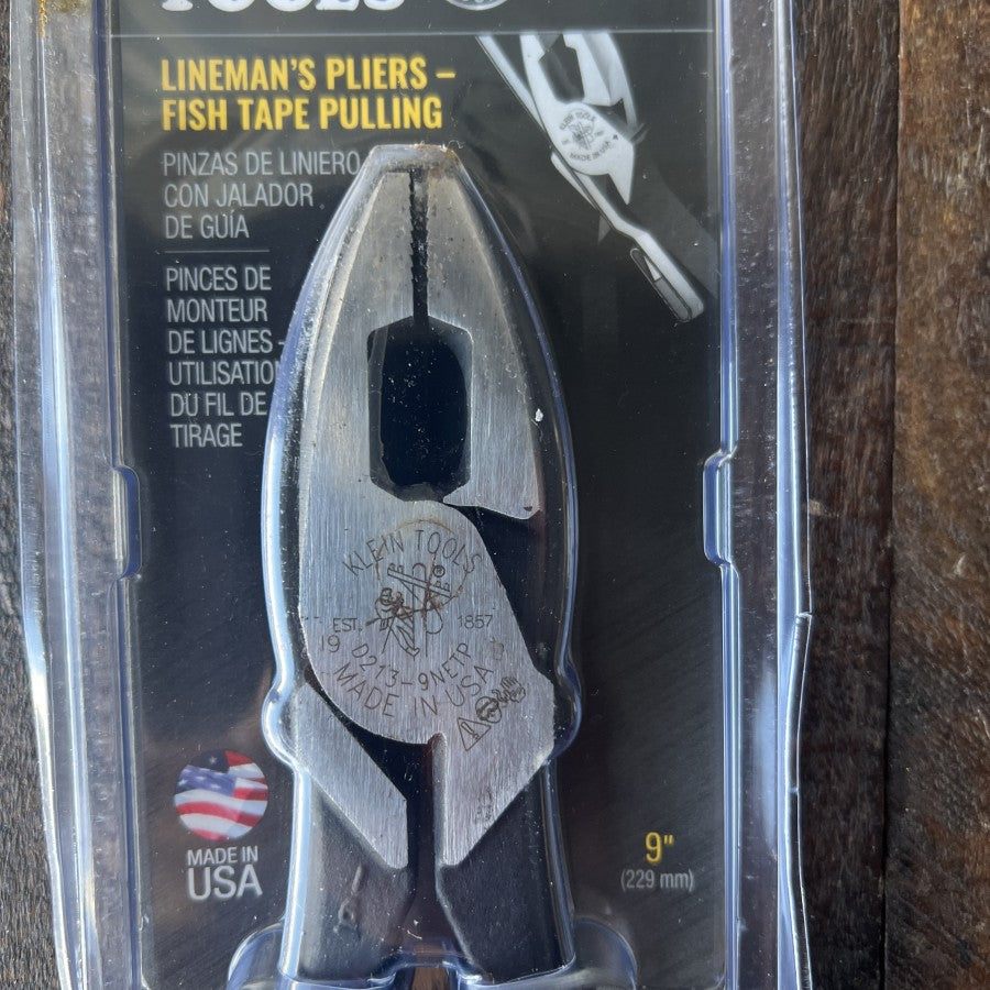 Klein Tools D213-9NEP 9 Inch Lineman's Pliers Fish Tape Pulling (USA)