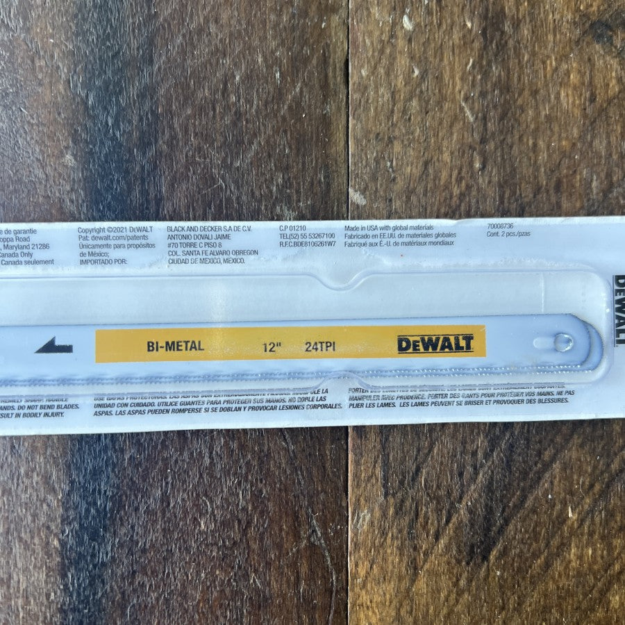 DeWalt 12 Inch 24 TPI BiMetal Hacksaw Blades 2 Pack (USA)