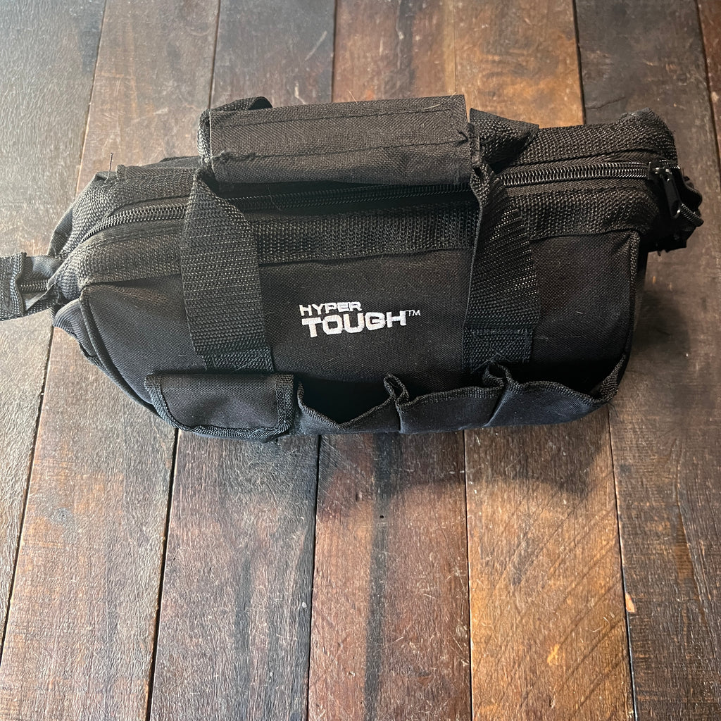 Hyper Tough 16-Inch Black Canvas Tool Bag with External Pockets