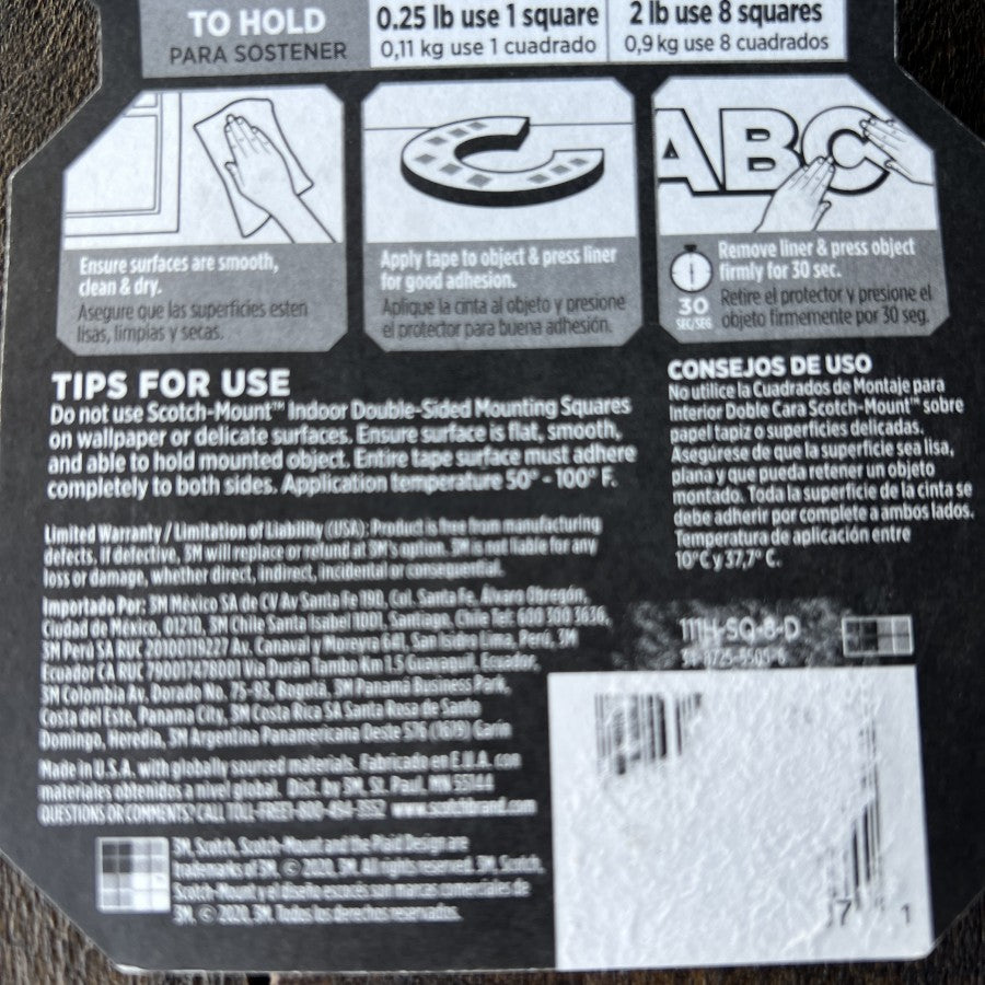 Scotch-Mount Indoor Double Sided Mounting Squares 11H-SQ-D (sold individually)