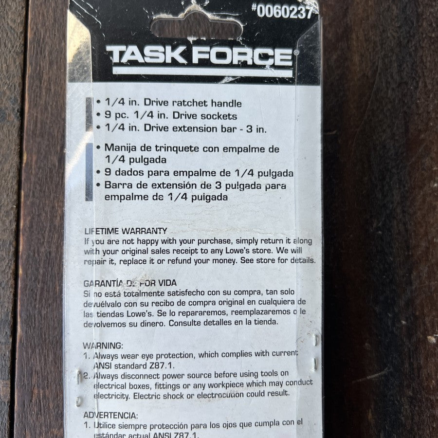 Task Force 10 Piece Quarter Inch Drive SAE Socket Set